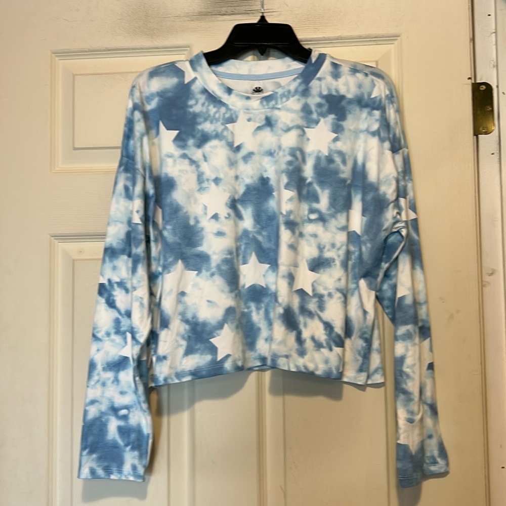 C&C California Blue and White Tie Dye Top Size Large